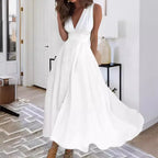 Women'S Fashion Casual Dresses Spring And Summer Solid Color Sleeveless V Neck Side Zipper Style Long Dress Elegant Sundress