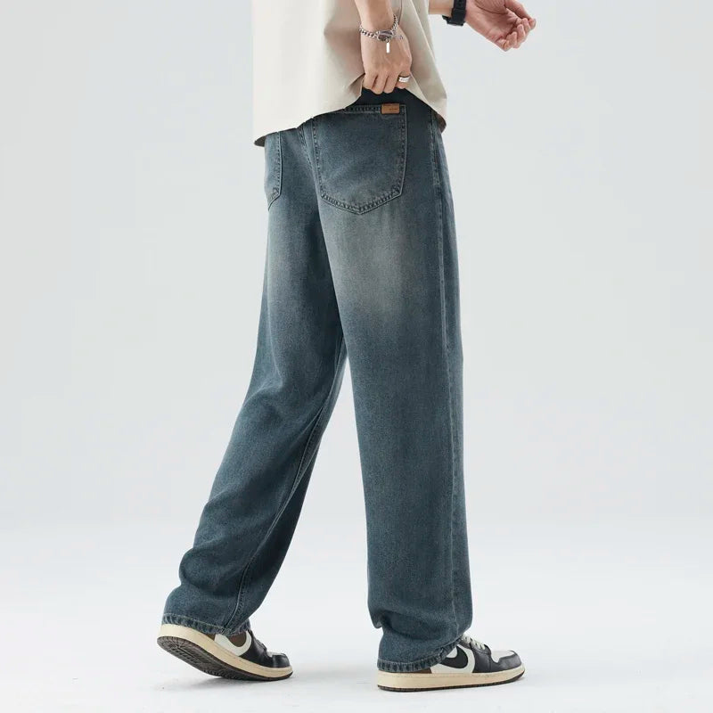 Spring Summer Thin Men's Loose Jeans Lyocell Draped Soft Fashion Loose Pants Streetswear Vintage Straight Y2K Denim Trousers