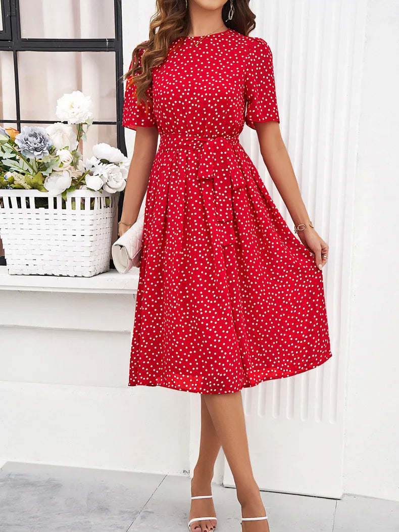 Casual Loose Printed Dot Short Dresses For Women 2025 Fashion Summer Women's A-Line Midi Dress Elegant Vintage Female Dresses