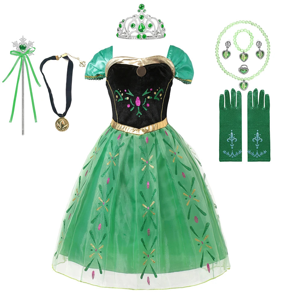 Anna Costume For Kids Girl Fancy Birthday Party Gown Princess Dress Carnival Party Children Clothing Full Printing Vestidos