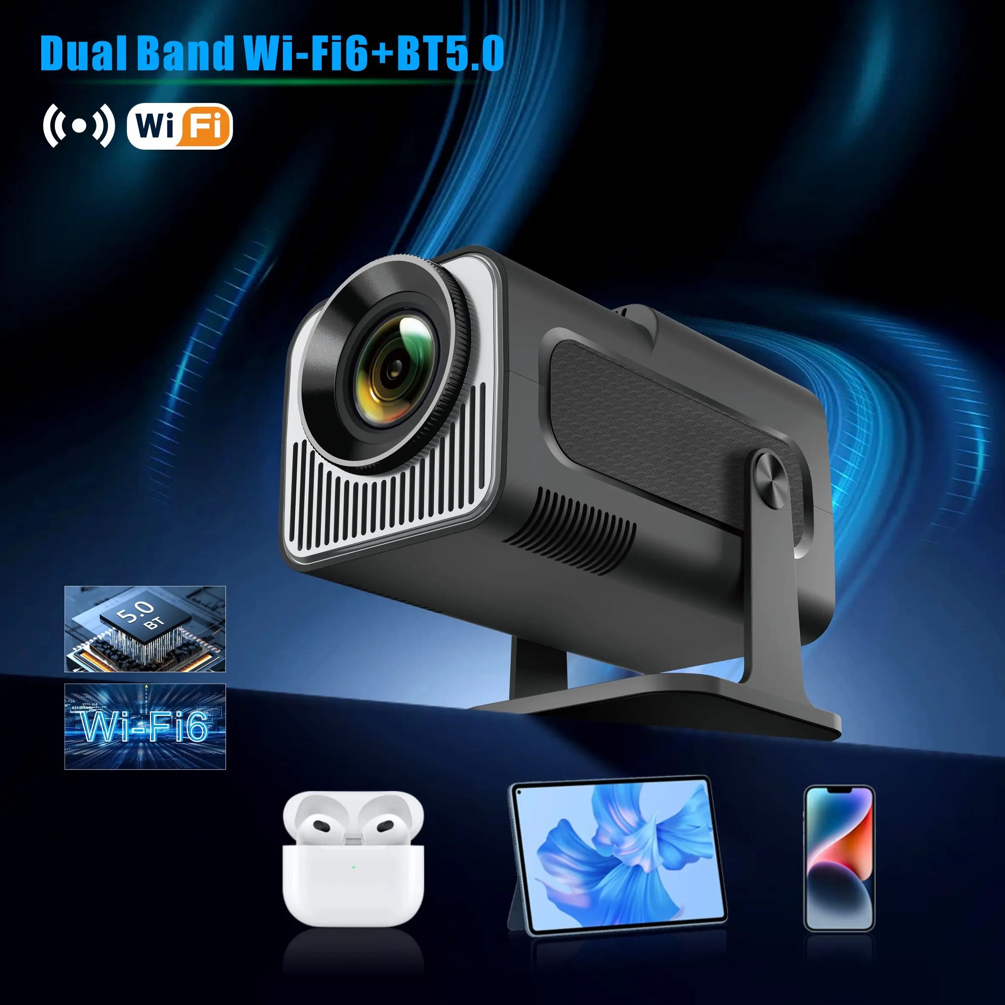 Salange HY320 Mini 4K Android 11 Projector Native 720P 300ANSI Dual Wifi6 BT5.0 Cinema Portable Projetor Outdoor 180°  Rotable