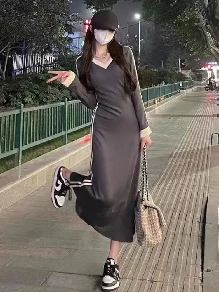 Plus Size 4xl 5xl Casual Slim Long Sleeve Dresses Summer Black Office Lady Womens Clothing Spring Korean Fashion Elegant Dress