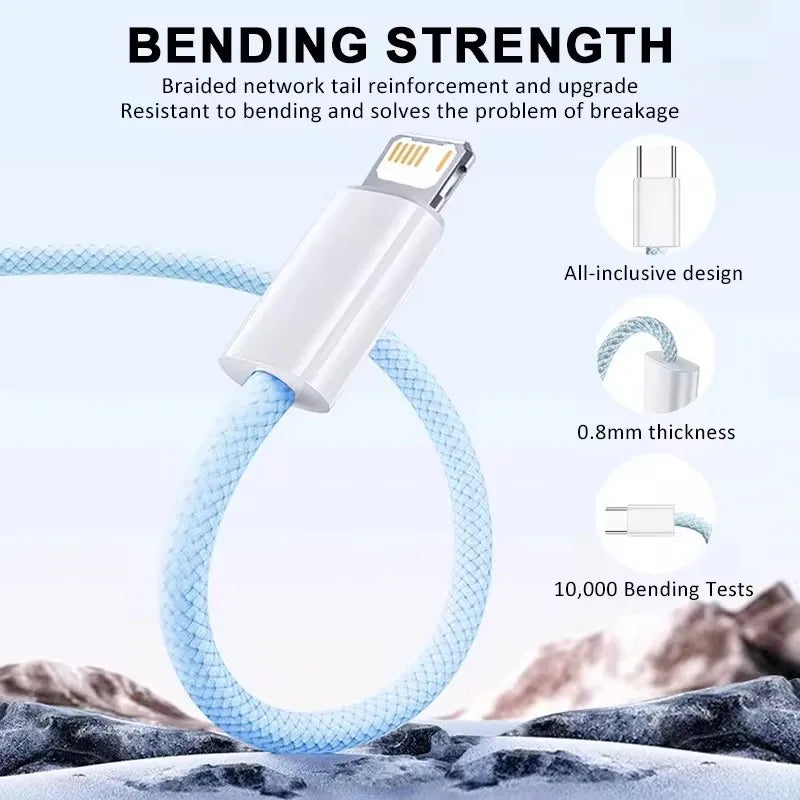 20W USB A to L Color Cable For iPhone 14 13 12 11 Pro XS Max XR XS X SE 8 7 Plus PD Fast Charge Type C Braid Cables Accessories