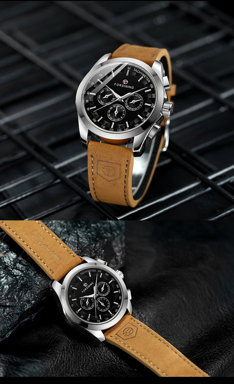 FORSINING Men Watches Automatic Mechanical Watch Luxury Gold Clock Genuine Leather Waterproof Watch Men Military Wristwatch Man