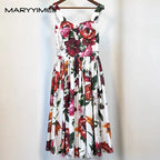 MARYYIMEI Fashion Design Summer Women's Dress Spaghetti Strap Backless Square-Neck Casual Holiday Cotton Dresses