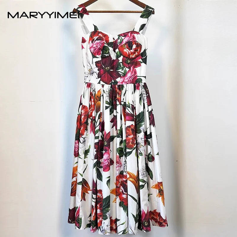 MARYYIMEI Fashion Design Summer Women's Dress Spaghetti Strap Backless Square-Neck Casual Holiday Cotton Dresses