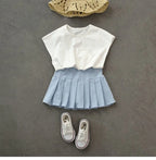 Girls Skirts Jk Pleated Skirt Candy Color Embroidery Love Solid Color Simple Casual Loungewear Outfit Children's Clothes