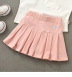 Girls Skirts Jk Pleated Skirt Candy Color Embroidery Love Solid Color Simple Casual Loungewear Outfit Children's Clothes