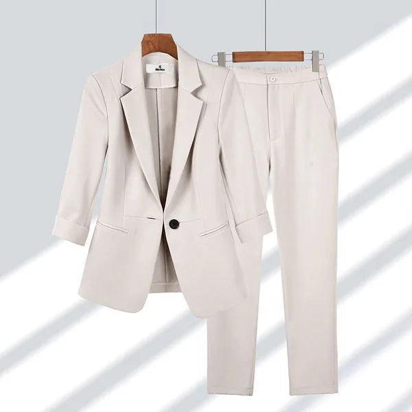 Elegant Women's Two Pieces Set Outfits Casual Long Sleeved Blazer and Pants Suit for Female Streetwear Spring and Autumn 2025