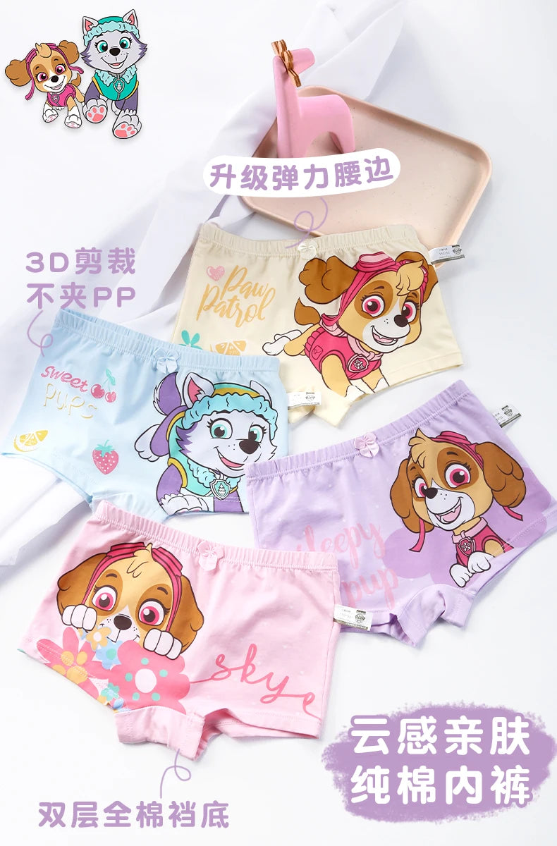 4PCS Genuine Paw Patrol Skye Girl Children Cotton Underwear Printing Panties Kids Short Panties Underpants Girls Briefs Panties
