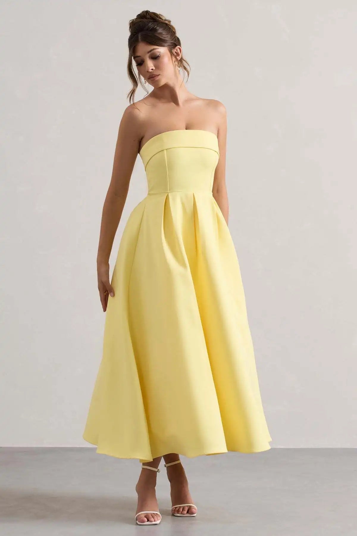 2025 French Fashion Elegant Long Evening Dress Women High-end Solid  Sleeveless Strapless Party Dress Chic Minimalist Clothes
