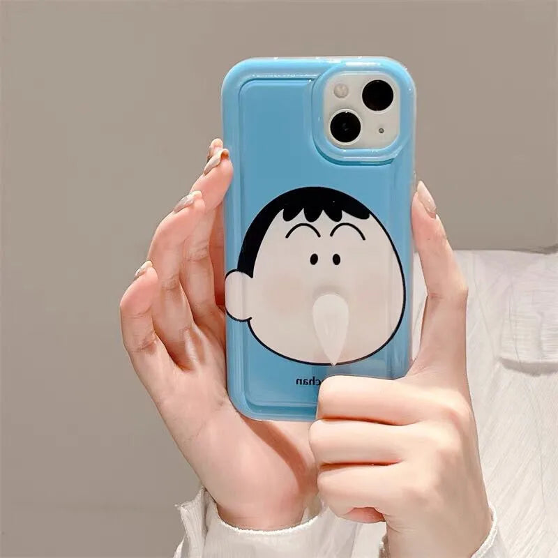 3D Rotating Crayons Shin-Chans Phone Case For IPhone 16 15 14 Pro Max Plus 11 13 12 Mini Pro Max Cover Airbag Clear Soft Casing