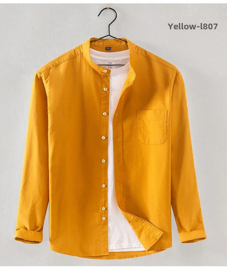 2025 Cotton Stand-up Neck Oxford Spinning Anti-wrinkle Casual  Spring  Autumn New Men's Shirt Jackets  Long Sleeve Shirt Men's