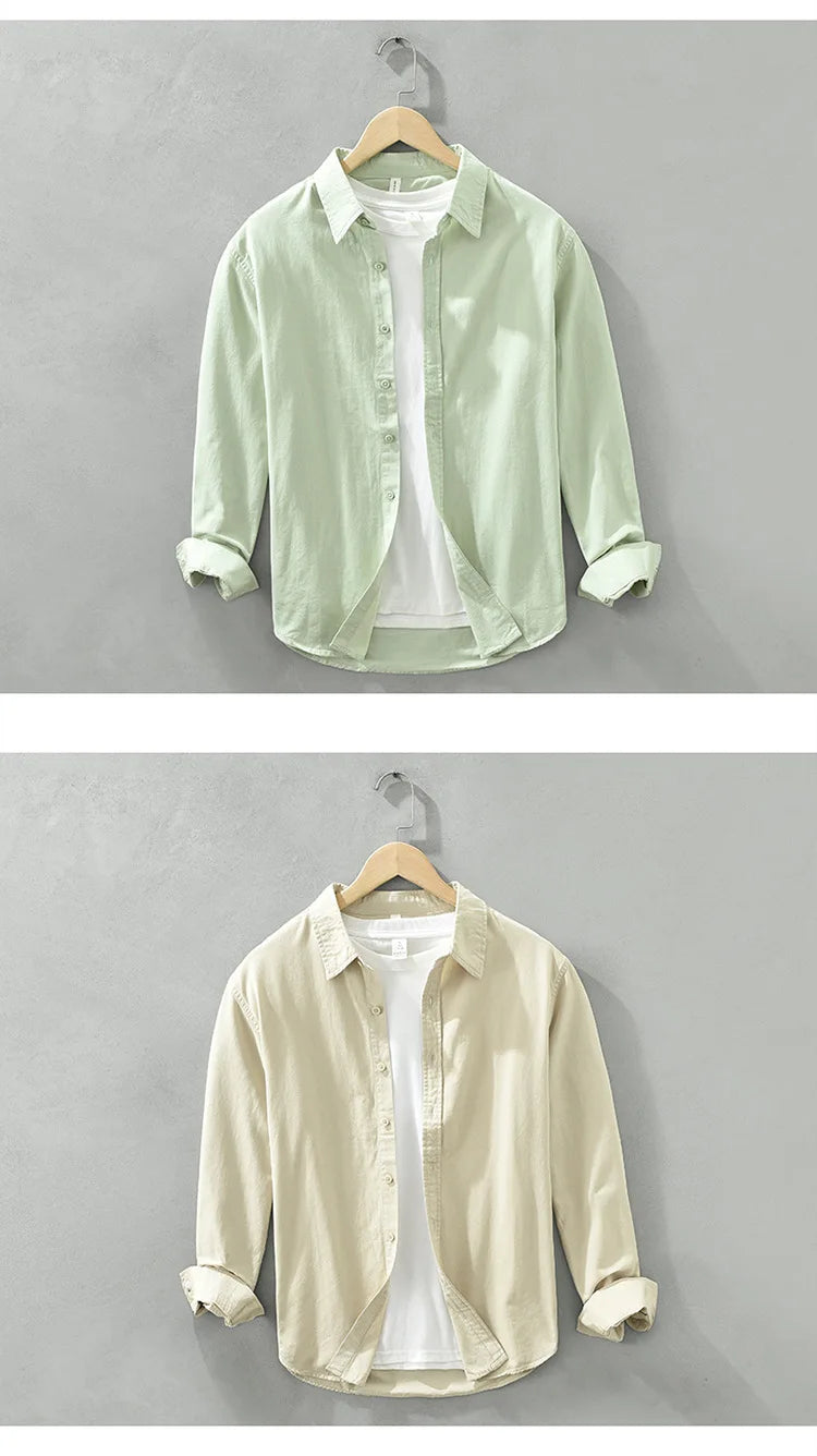 2025 Spring New Casual 100% Cotton Long Sleeve Shirt for Men Multi-color Simple Solid Color Classic Daily Shirts CM6651