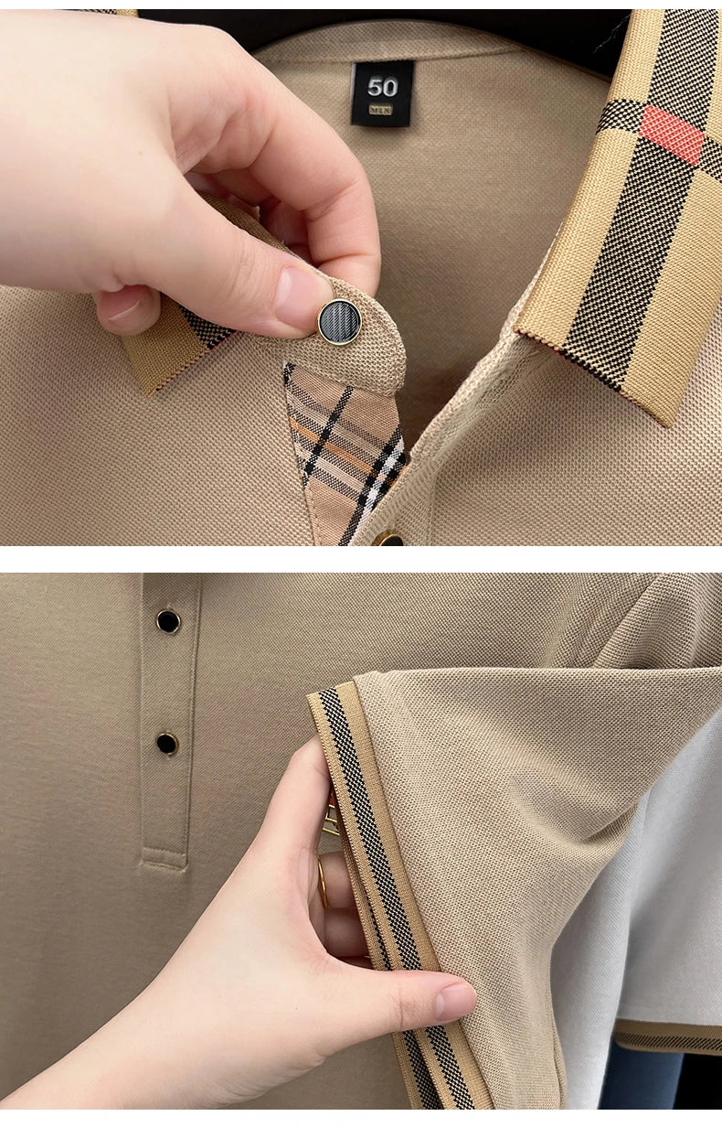 Summer new men's solid color casual fashion short sleeved polo shirt, summer comfortable business casual top