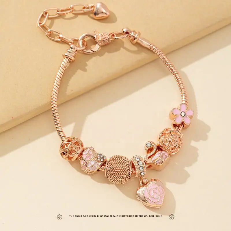 1Pcs Minimalist And Atmospheric Oil Dripping Rose Heart Bead Bracelet Fashionable Oil Painting Swan Lantern Bead Bracelets INS