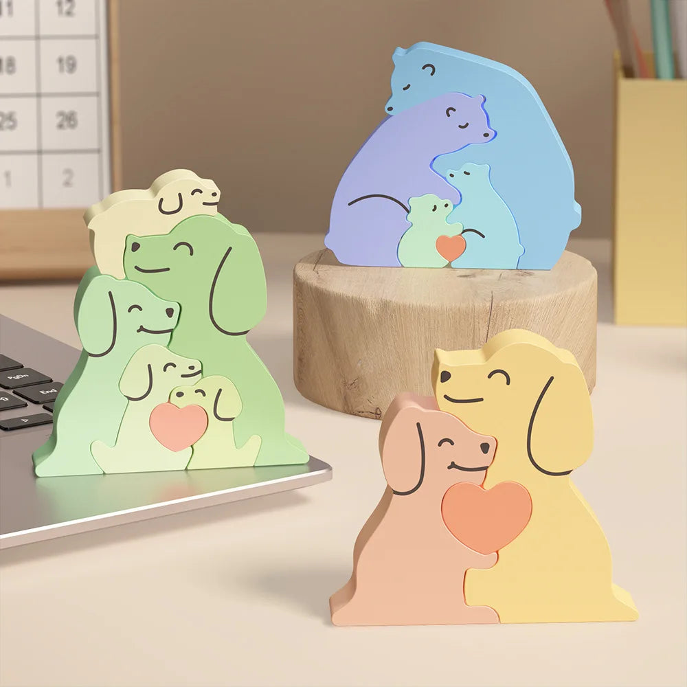 Dogs Family Puzzles Clay Silicone Mold Cat Bear Elephant Gypsum Plaster Mould Animal Craft Ornament Cement Concrete Resin Mold