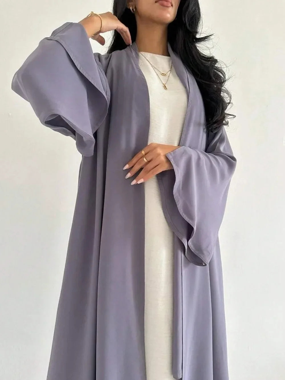 Full Sleeve Loose Open Front Abaya Muslim Women Abayas Solid Kaftans Islamic Maxi Dresses Jilbabs Middle-East Ethnic Clothing