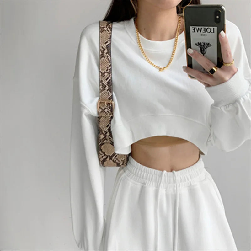 Long Sleeve Crop Top Korean Fashion Solid Loose Y2K T-shirt Woman Autumn Winter Harajuku Sexy Clothes Women Kpop Japanese Tees
