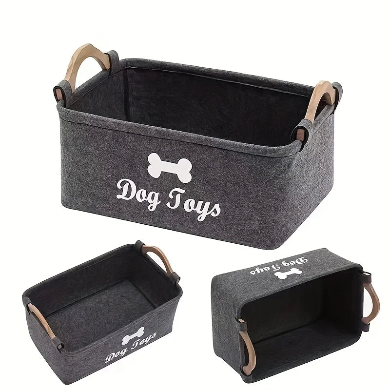 Felt Pet Toy Storage Basket Foldable Dog Toy Box Large Capacity Storage Basket for Dog Cats Household Storage Container