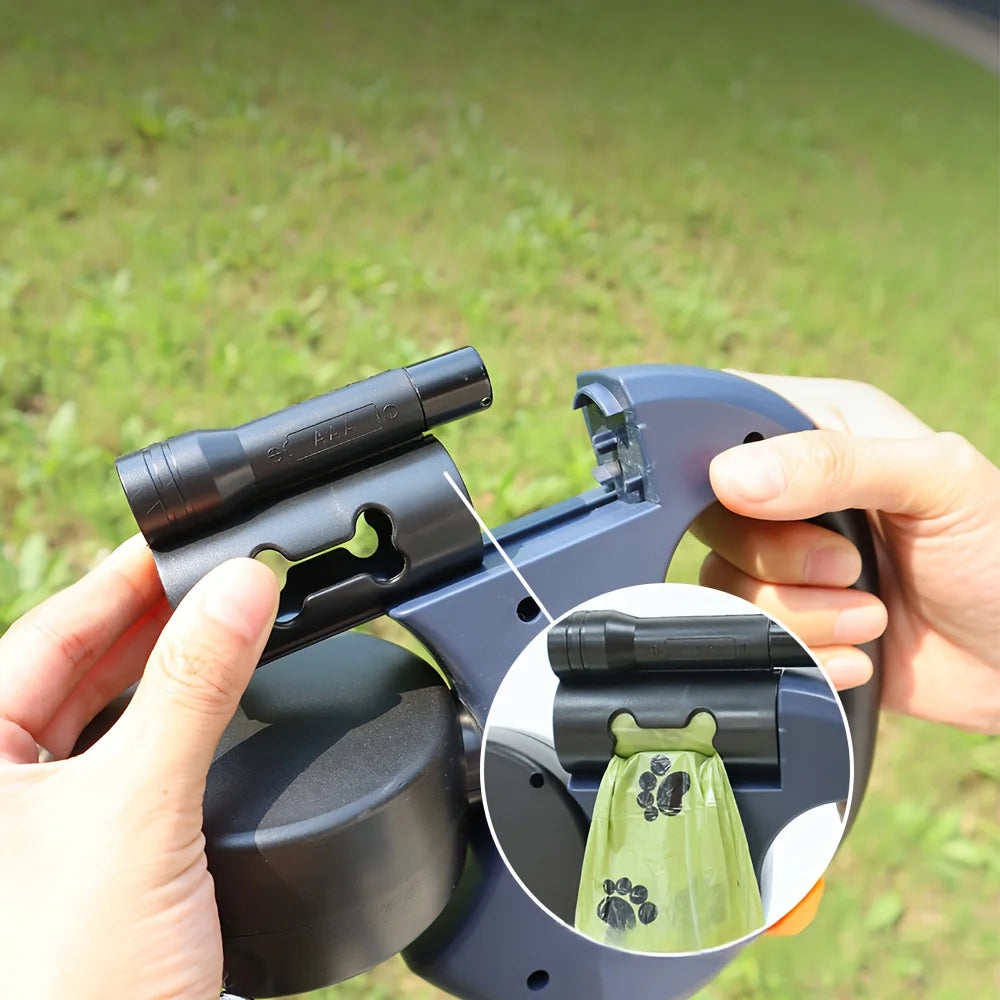 2-in-1 Dual-Headed Automatic Retractable Dog Leash for Medium-Small Breed, Teacup Poodle, Bichon Frise, Corgi, ABS Material