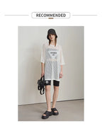 Amii Minimalist Women's Knitted Pullovers 2025 Summer Crew Neck Short-sleeved Casual Mid Long Loose Letter Jacquard Top 12542048