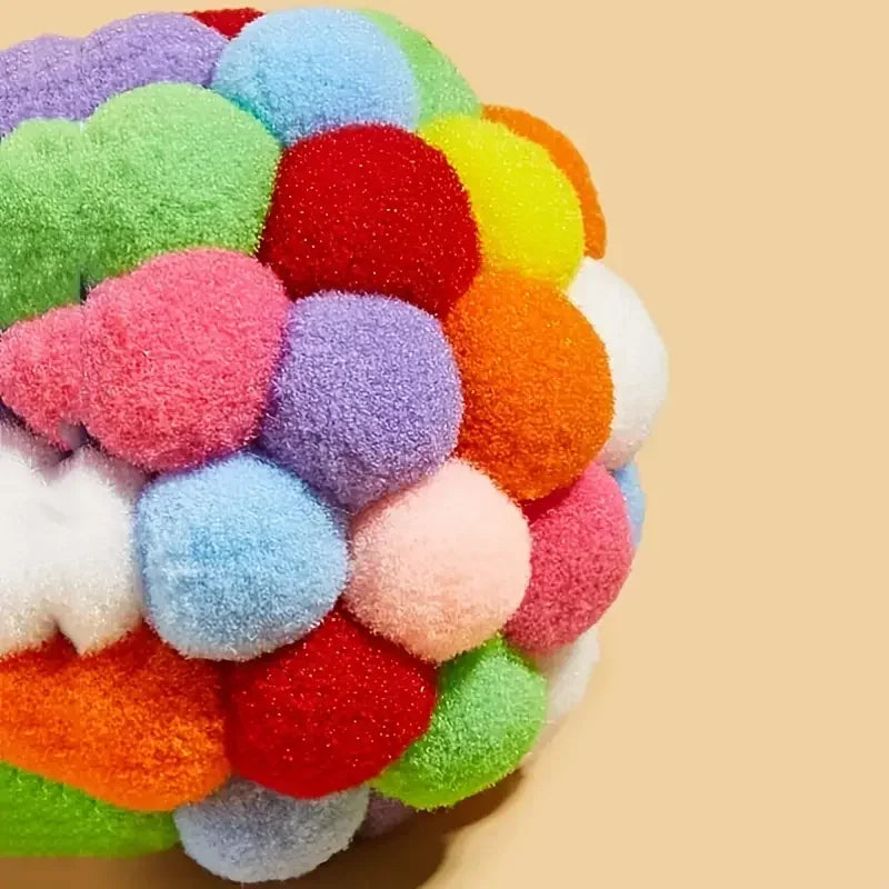 Pet Toy Cat Toys Cat Plush Ball Toys Pet Bouncy Bell Ball Toy Colorful Pompoms Pet Supplies Random Color