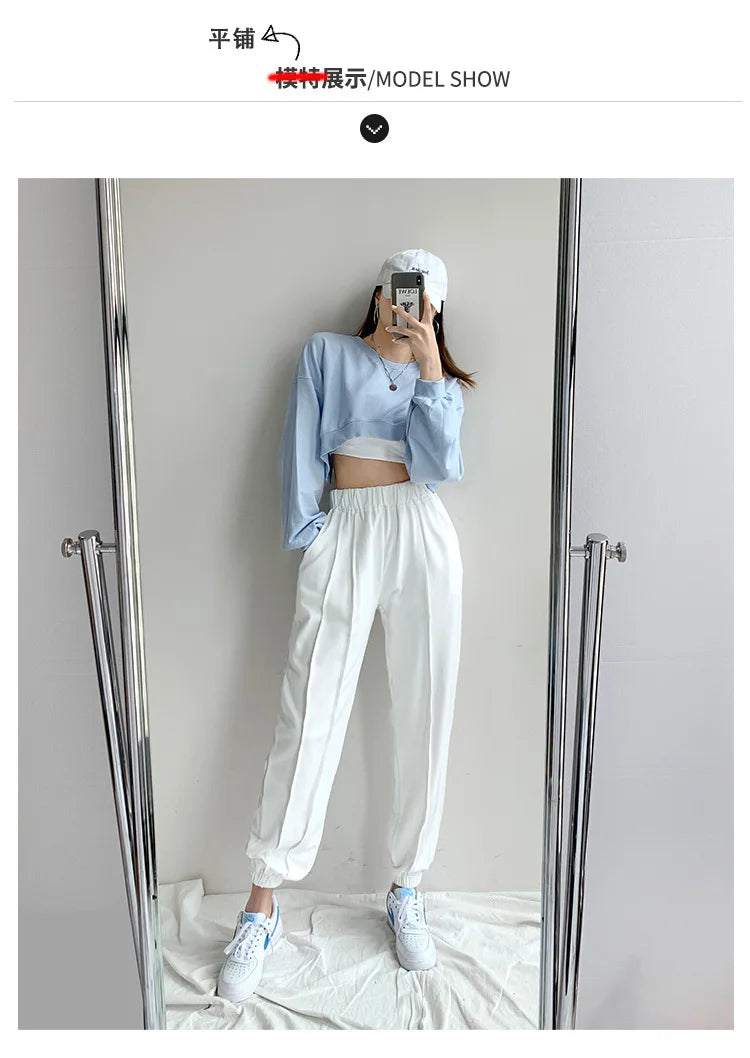 Long Sleeve Crop Top Korean Fashion Solid Loose Y2K T-shirt Woman Autumn Winter Harajuku Sexy Clothes Women Kpop Japanese Tees