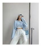 Long Sleeve Crop Top Korean Fashion Solid Loose Y2K T-shirt Woman Autumn Winter Harajuku Sexy Clothes Women Kpop Japanese Tees