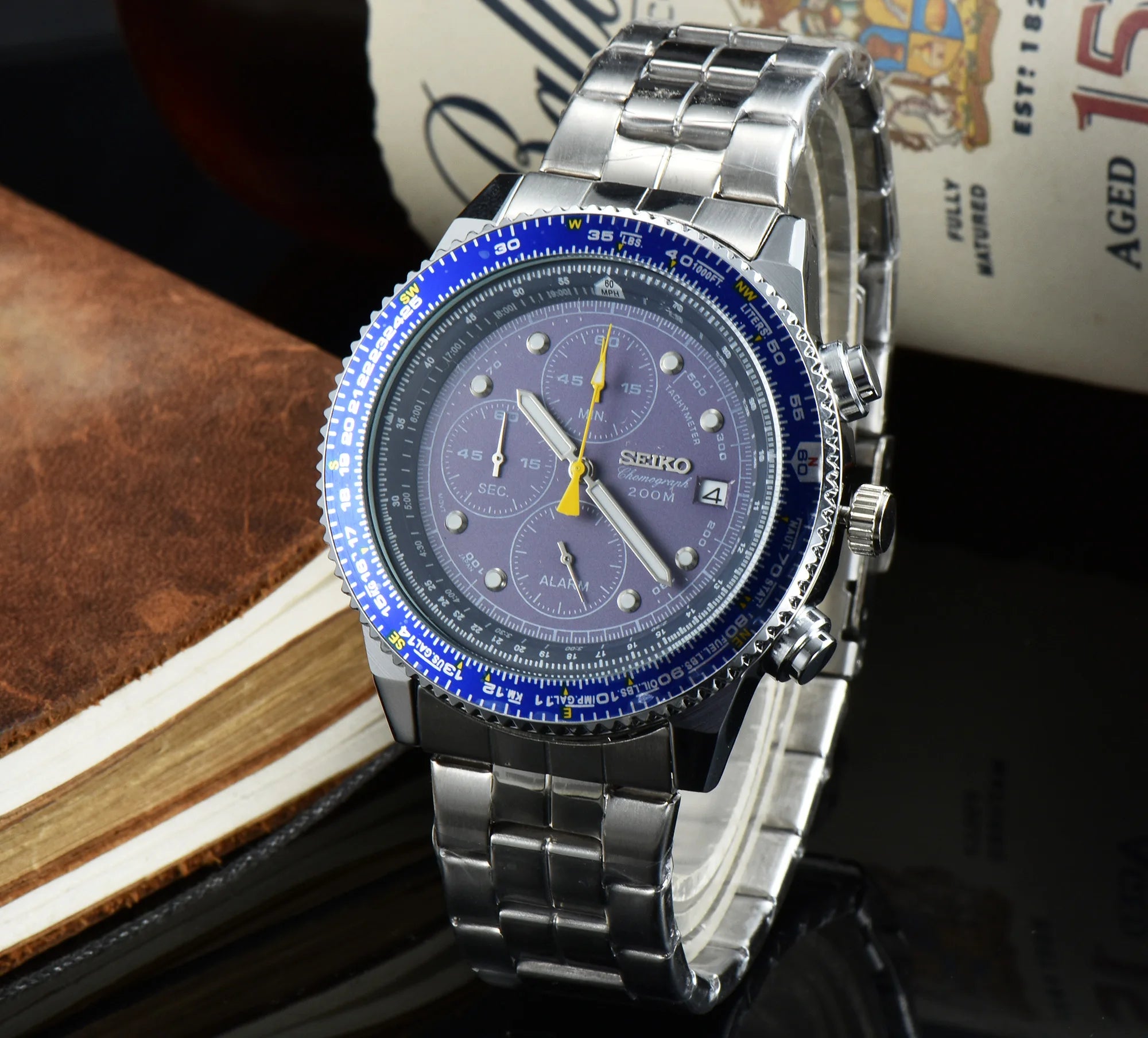 SEIKO Men's Sports Quartz Waterproof Watch, Multifunctional Dial Luminous Hands and Markers, Stainless Steel or Rubber Strap.
