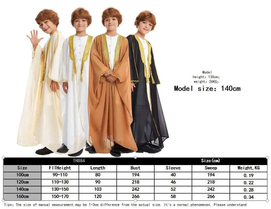 Middle Eastern Teenage Boys' Long Robe Chiffon Cardigan Sweater Boys' Long Robe Jubba Thobe Children's Kaftan Dress