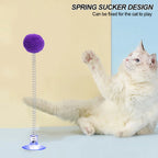 1pc Random Color Cat Feather Spring Ball Toy with Suction Cup Interactive Cat Teaser Wand Cat Toy Cat Scratcher Toy Cat Supplies