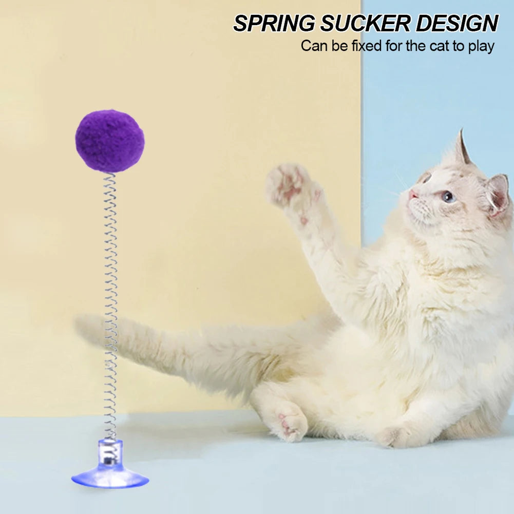 1pc Random Color Cat Feather Spring Ball Toy with Suction Cup Interactive Cat Teaser Wand Cat Toy Cat Scratcher Toy Cat Supplies