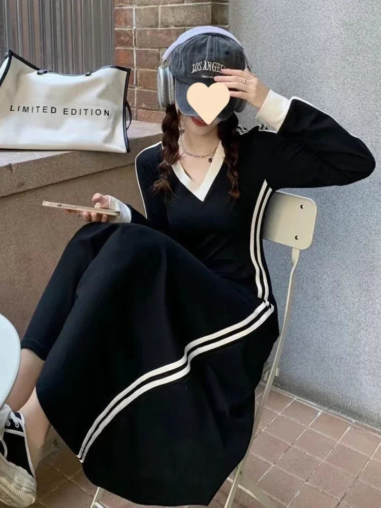 Plus Size 4xl 5xl Casual Slim Long Sleeve Dresses Summer Black Office Lady Womens Clothing Spring Korean Fashion Elegant Dress