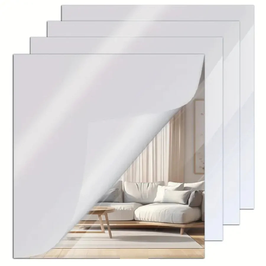 4pcs 20/30cm 3D Self-adhesive Mirror Wall Stickers Thickened  Flexible DIY Art Acrylic Mirror Stickers Living Room Decoration