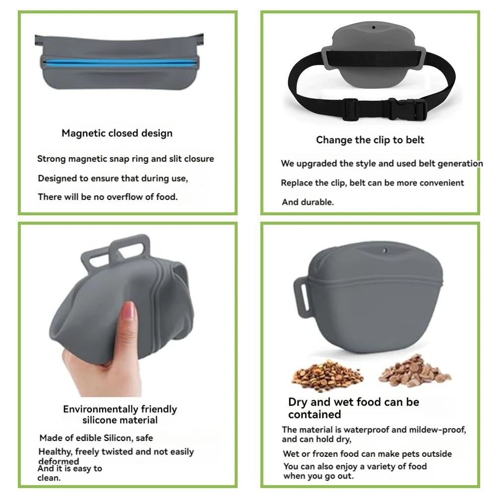 Silicone Dogs Treat Bag Pet Portable Dog Training Waist Bag Outdoor Feeder Puppy Snack Pouch Food Reward Storage Bag with Belt