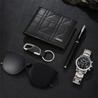 5 pieces/set of fashionable and all-matching men's watch set + wallet + glasses + key chain + pen birthday gift set