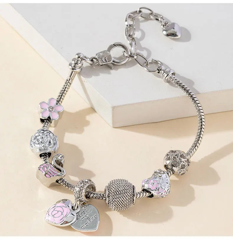 1Pcs Minimalist And Atmospheric Oil Dripping Rose Heart Bead Bracelet Fashionable Oil Painting Swan Lantern Bead Bracelets INS