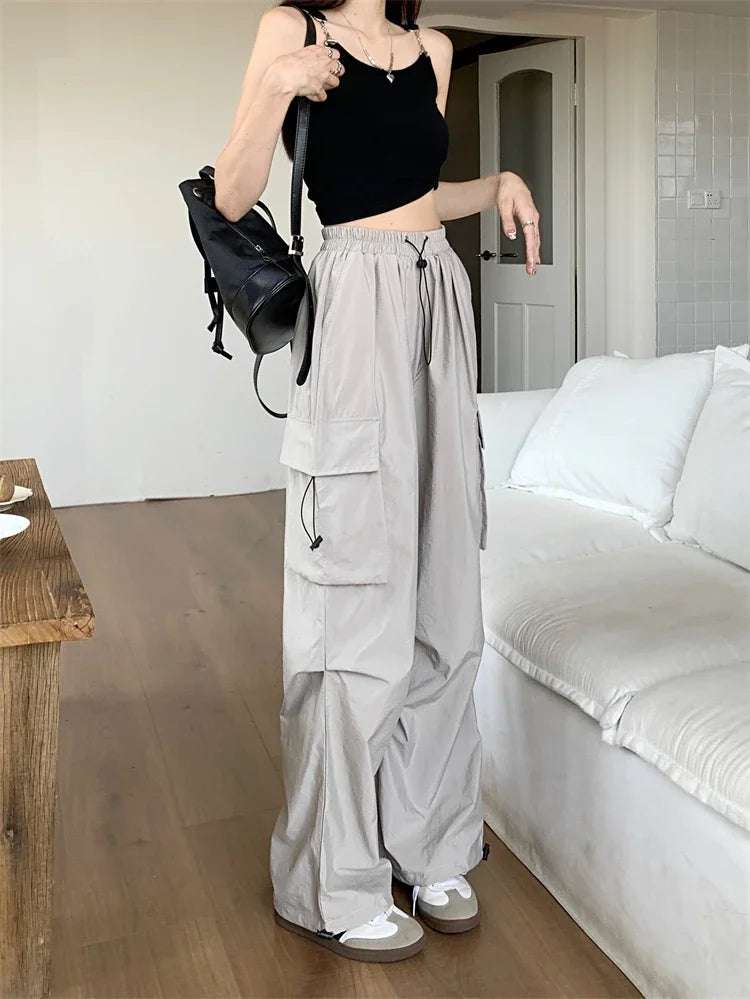 High Waist Wide Leg Workwear Pants Women's Spring 2024 Loose Sun Protection Casual Sports Thin Style Fashionable Trousers