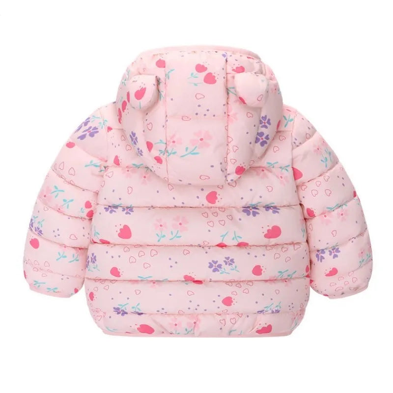 Children Boys Baby Hooded Lightweight Down Jackets Warm Outerwear Autumn Kids Girls Coats Cartoon Dinosaur Print Casual Clothing