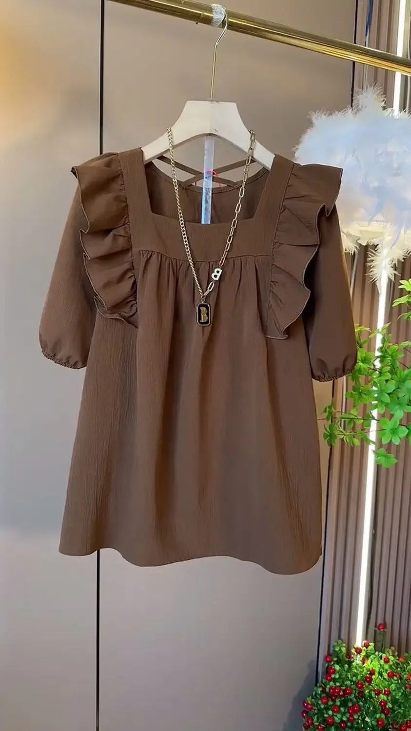 Summer Casual V-neck Back Cross Strap Fly Sleeve Elastic Shoulder Loose Fit Small Shirt Versatile Simple Top for Plump Sister