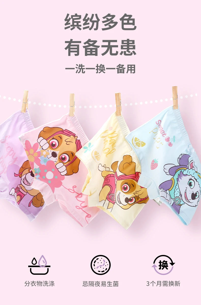 4PCS Genuine Paw Patrol Skye Girl Children Cotton Underwear Printing Panties Kids Short Panties Underpants Girls Briefs Panties