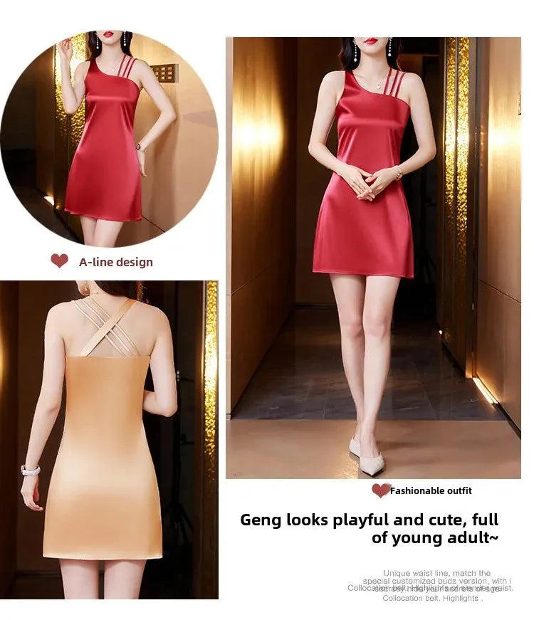 Silk Satin Halter Dress Spring Summer Sleeveless Base Vest Skirt Irregular Inner Wear Women's Clothing Dress Style