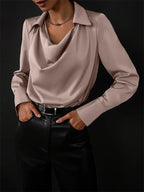 Fashion Elegant Solid Color Lapel Neck Shirt Female 2025 Spring Summer Simple Style Tops Women's Comfortable Casual Loose Blouse