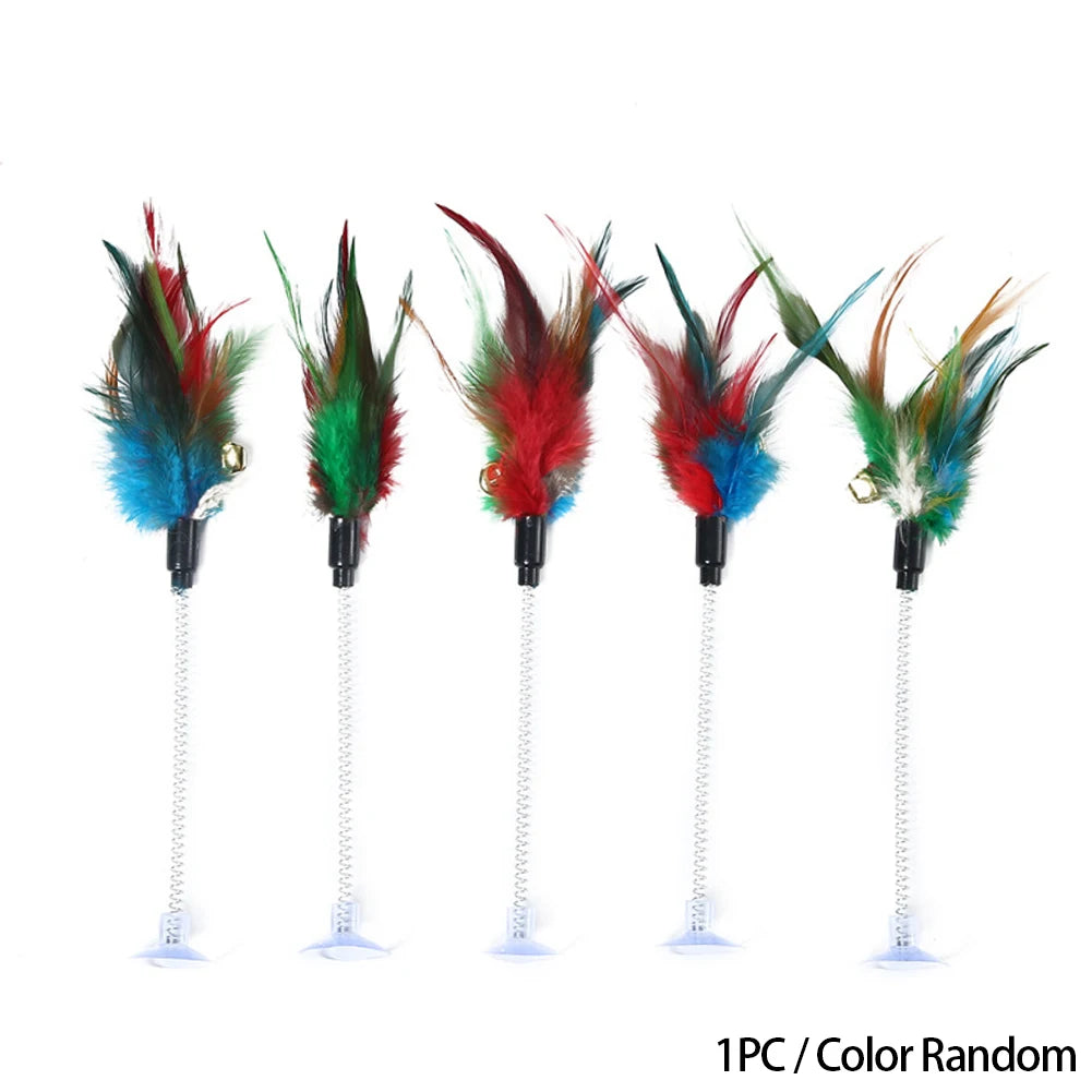 1pc Random Color Cat Feather Spring Ball Toy with Suction Cup Interactive Cat Teaser Wand Cat Toy Cat Scratcher Toy Cat Supplies