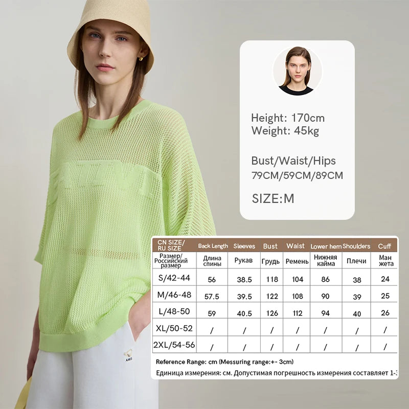 Amii Minimalist Women's Hollowed-out Knitted Pullover 2025 Summer New Half-sleeve Crew Neck Loose Blouse Thin Solid Top 12542139