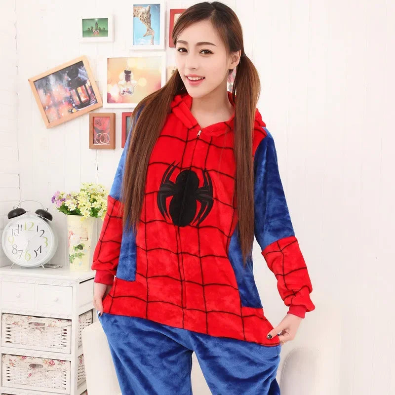 Boy Girl Children Spider Red Pajamas Set Flannel Kids Animal Cartoon Cosplay Hooded Pijama infantil Kigurumi Sleepwear