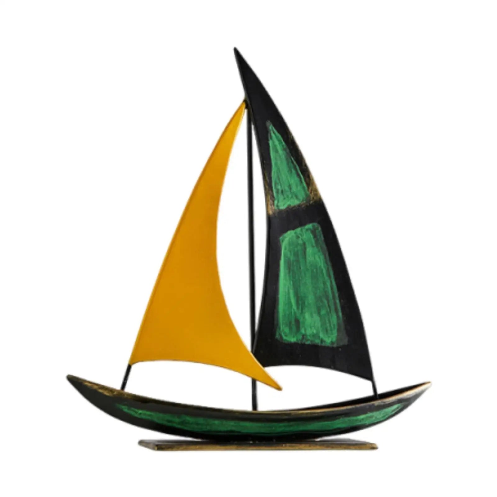 Iron Sailboat Sculpture Desktop Boat Statue Figurine Collection for Office Home Cabinet Table Centerpiece Living Room Decoration