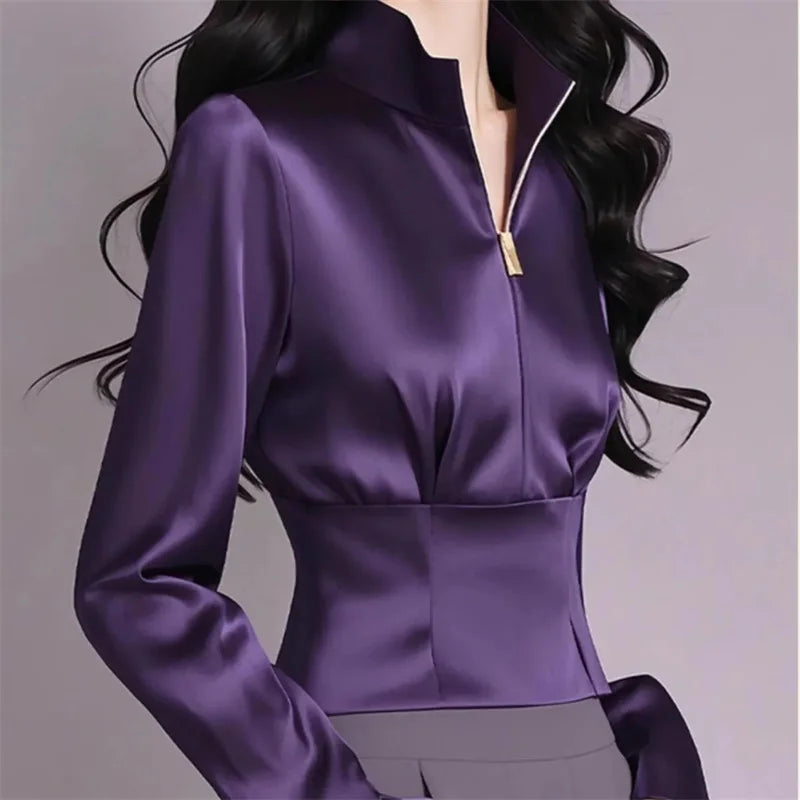 Luxury Satin Shirt Women's Spring Summer New Coat Unique Beautiful Waist Jacket French High-Grade Outerwear Female Overcoat Tops