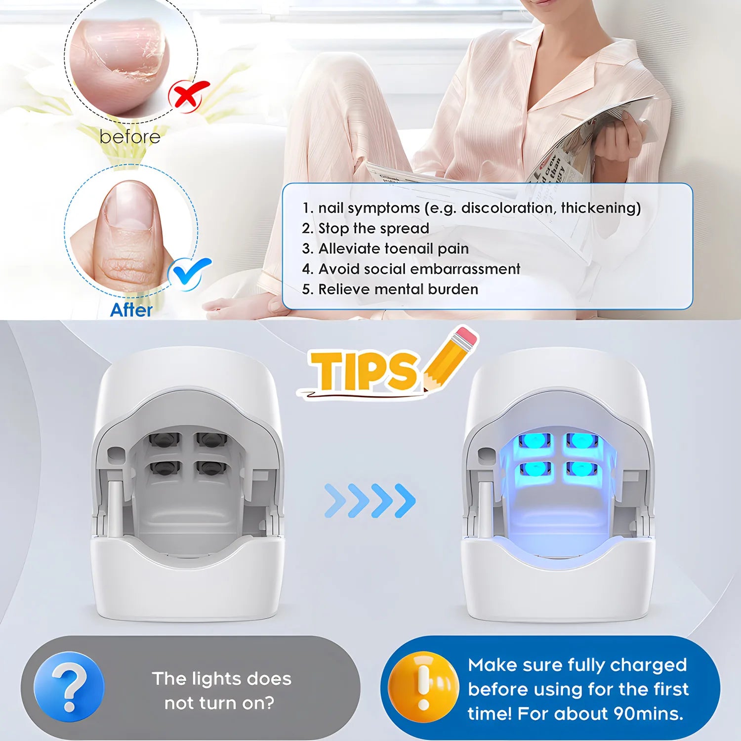 1pcs Effective Rechargeable Nail Fungus Remover Nail Fungus Cleaning Laser Device Repair Damaged Discolored Thick Fingernails